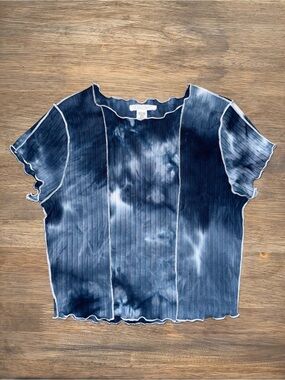 Full Tilt Navy Tie-Dye Ribbed Short Sleeve Top